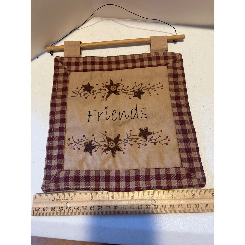 Primitive Country Friends Wall Hanging Rustic Star Gingham Check Farmhouse Decor